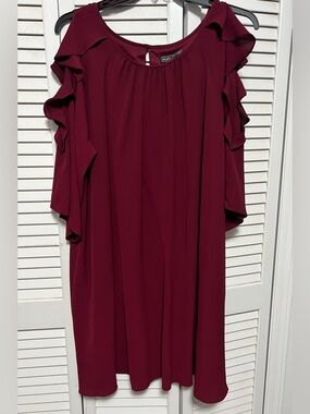 Jessica Howard Burgundy Pleated Neckline Dress Size 24W